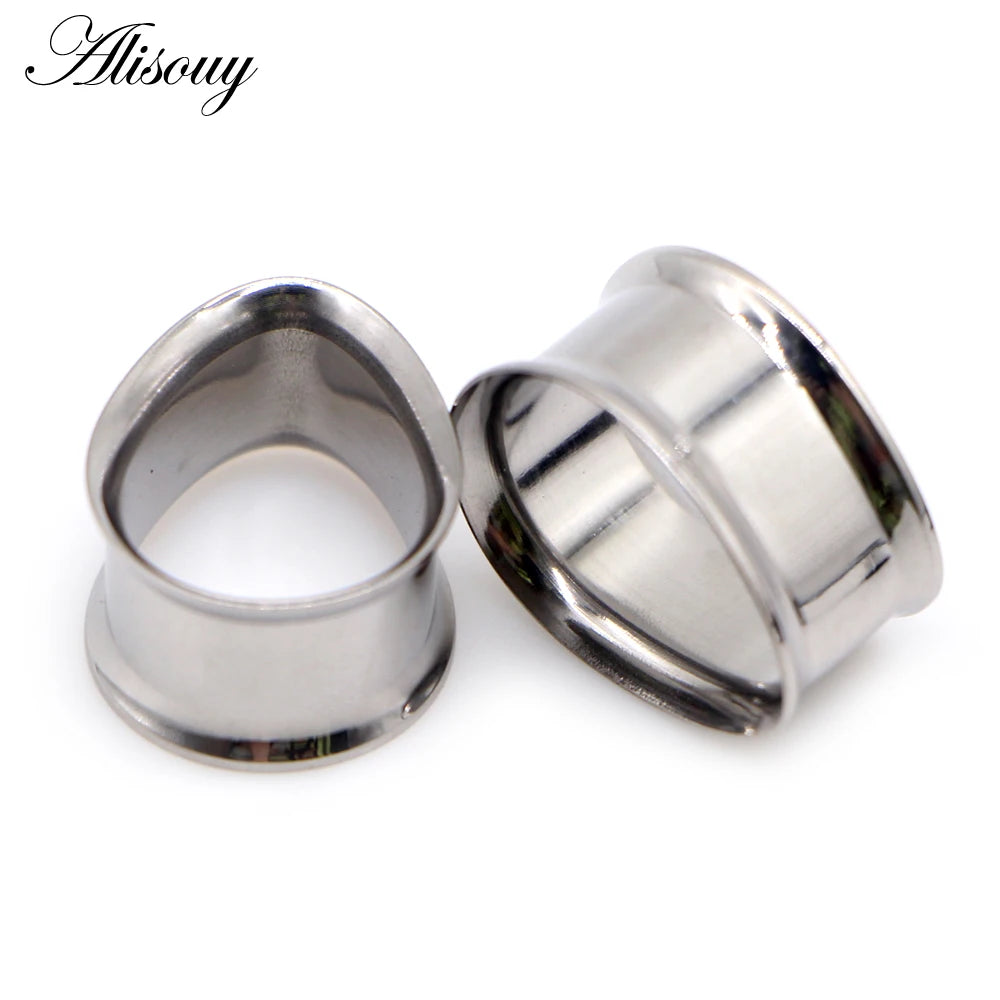 Alisouy 2pcs Water Drop Stainless Steel Ear Plug Tunnels Black Gold Color Ear Expander Plugs Tunnels Body Jewelry Ear Gauges
