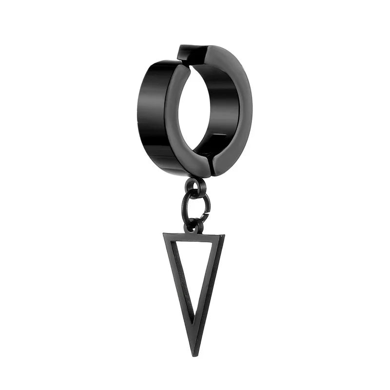 1Pcs Unisex Stainless Steel Punk Man Black Clip on Earrings Geometry Triangle Star Pendant Dangle Earrings Women Gothic Jewelry
