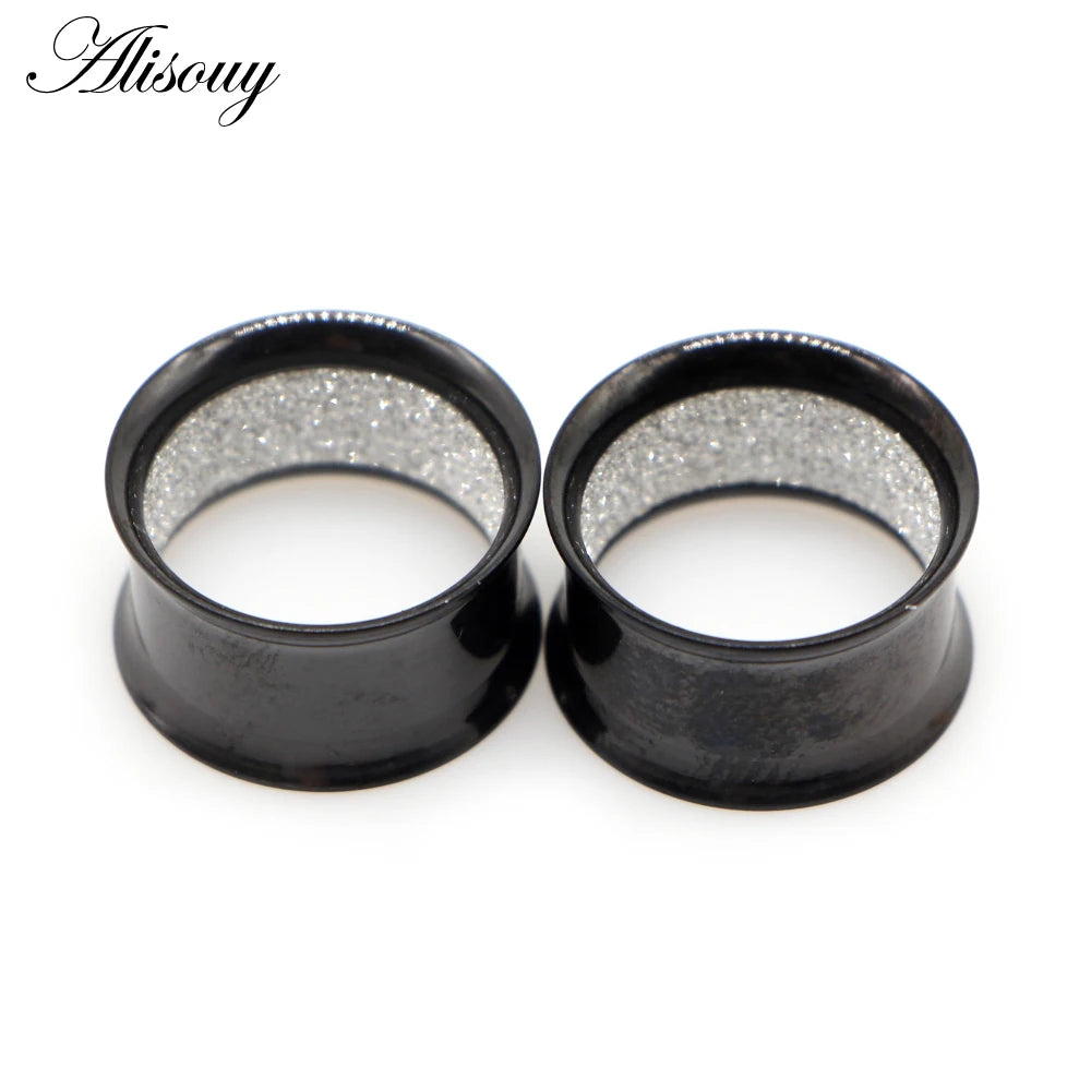 Alisouy 2pcs Stainless Steel Inner Matte Frosted Ear Gauges Expander Stretchers Earrings Plugs Tunnels Piercing Body Jewelry