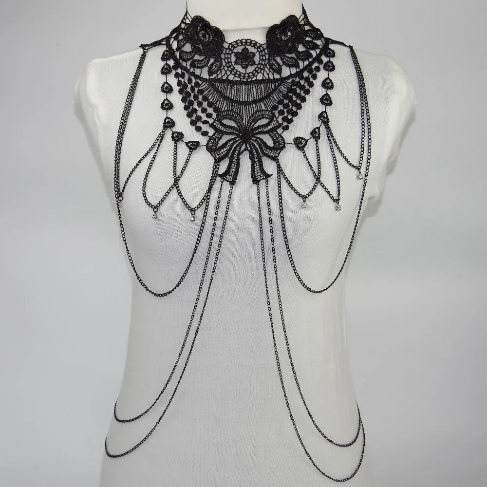 Black Lace  Body Chain  Jewelry  Women Cosplay Halloween Costumes Female Gothic  Accessories