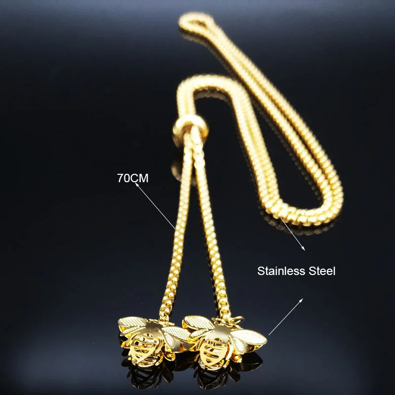Fashion Bee Stainless Steel Long Necklace for Women Gold Color Statement Necklace Jewelry colgantes mujer moda N1525S03
