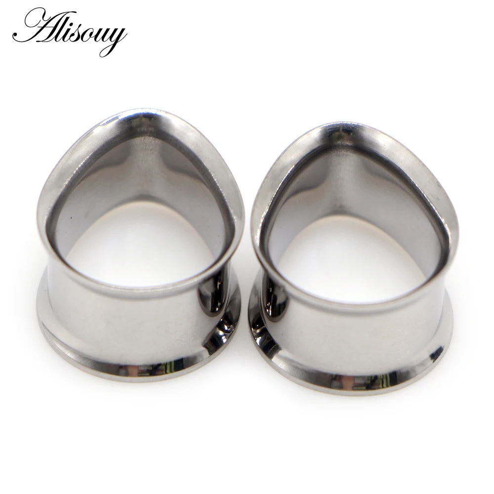 Alisouy 2pcs Water Drop Stainless Steel Ear Plug Tunnels Black Gold Color Ear Expander Plugs Tunnels Body Jewelry Ear Gauges
