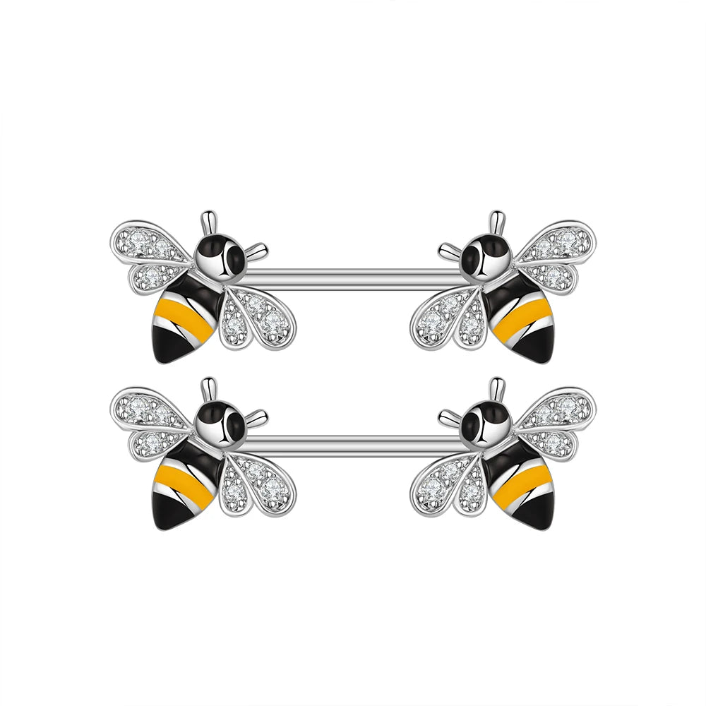 2pcs Cute Nipple Piercings Barbell Stainless Steel Crystal Nipple Shield Cover Heart Flower Nipple Rings Jewelry Body 1.6mm*16mm