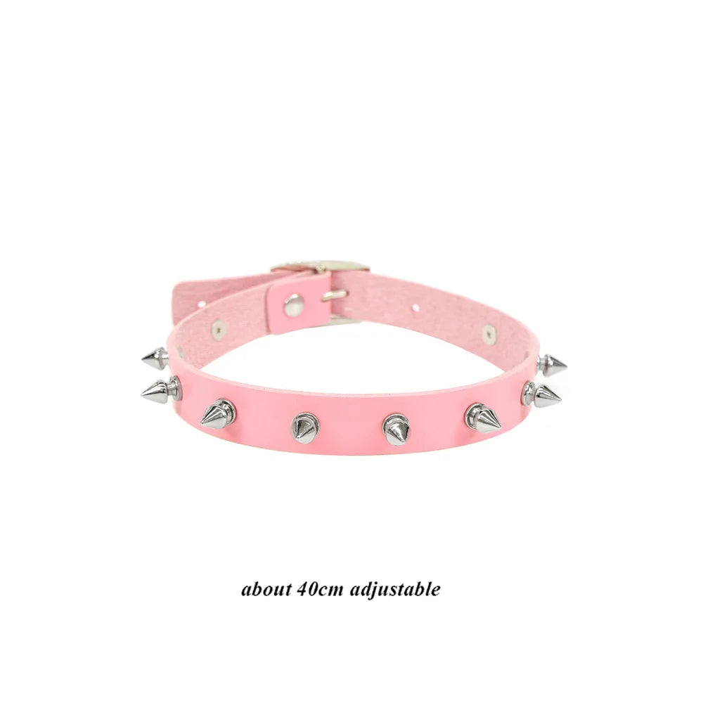 Pink Sexy Trendy Rock Gothic Collar Necklaces Jewelry Gothic Leather Heart Rivets Harajuku Punk Choker Necklace for Women Gift