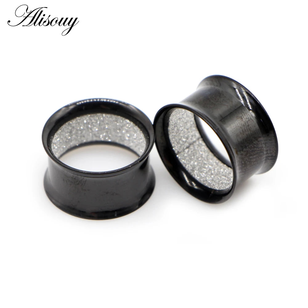Alisouy 2pcs Stainless Steel Inner Matte Frosted Ear Gauges Expander Stretchers Earrings Plugs Tunnels Piercing Body Jewelry