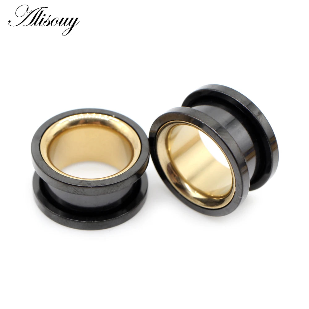 Alisouy 2pcs Smiple Hollow Stainless Steel Flared Ear Plugs Tunnel Expander Stretcher Gauges Flesh Piercing Earring Body Jewelry