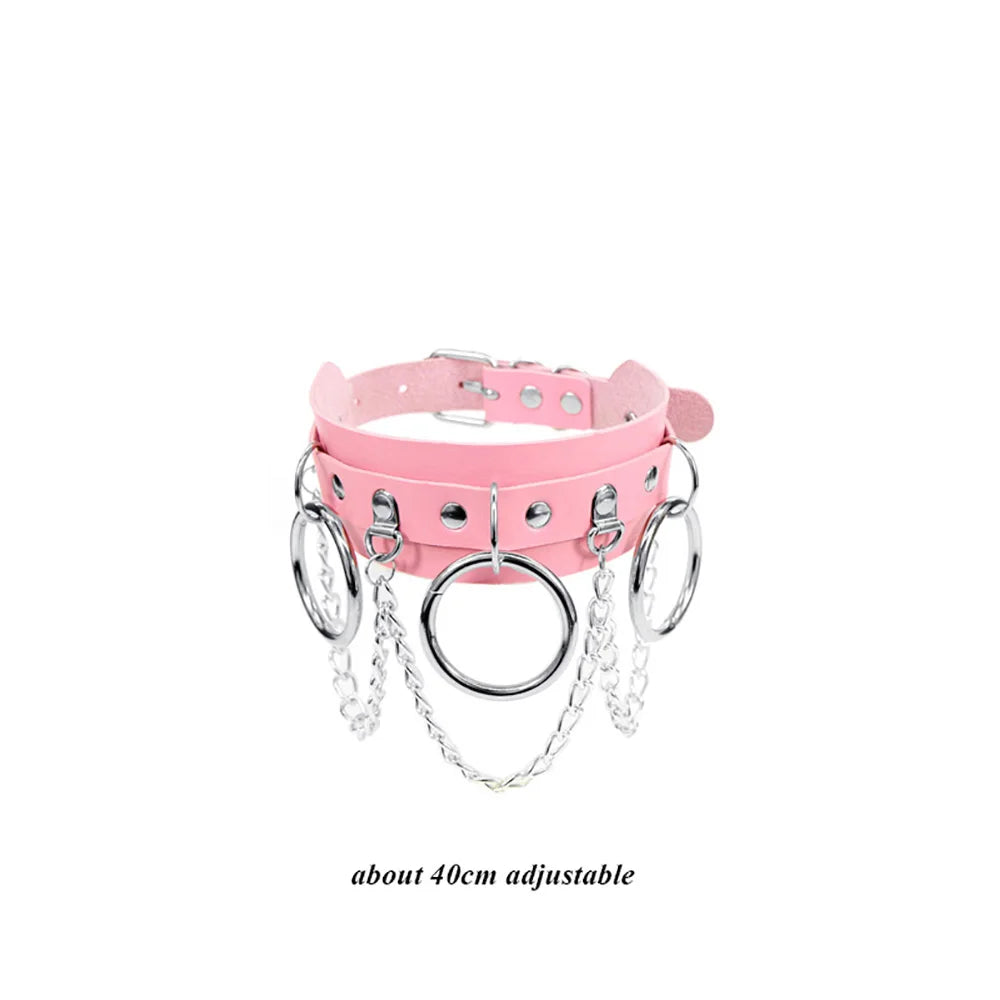 Pink Sexy Trendy Rock Gothic Collar Necklaces Jewelry Gothic Leather Heart Rivets Harajuku Punk Choker Necklace for Women Gift