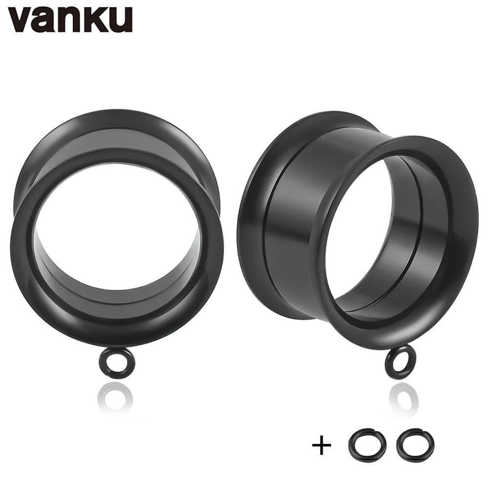 Vanku 2pcs DIY Dangle Double Flared Stainless Steel Ear Plugs Piercing Screw Tunnels Stretchers Body Jewelry Earrings Expander
