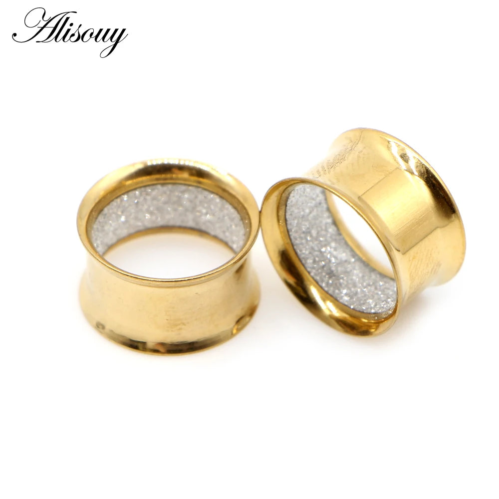 Alisouy 2pcs Stainless Steel Inner Matte Frosted Ear Gauges Expander Stretchers Earrings Plugs Tunnels Piercing Body Jewelry