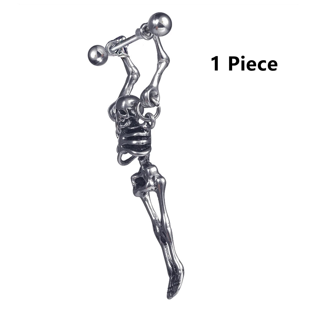 2021 Punk Stainless Surgical Steel Women Men's Stud Earrings Small Gothic Geometry Skeleton Rock Zircon Hip Hop Jewelry Earrings