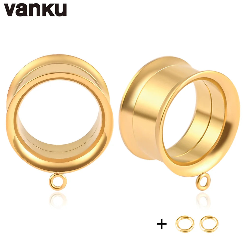 Vanku 2pcs DIY Dangle Double Flared Stainless Steel Ear Plugs Piercing Screw Tunnels Stretchers Body Jewelry Earrings Expander
