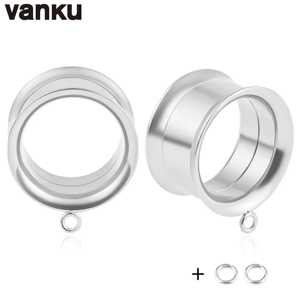 Vanku 2pcs DIY Dangle Double Flared Stainless Steel Ear Plugs Piercing Screw Tunnels Stretchers Body Jewelry Earrings Expander
