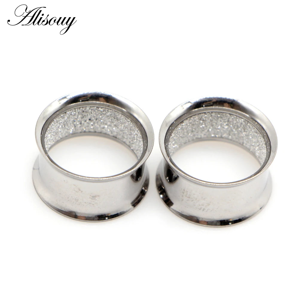 Alisouy 2pcs Stainless Steel Inner Matte Frosted Ear Gauges Expander Stretchers Earrings Plugs Tunnels Piercing Body Jewelry