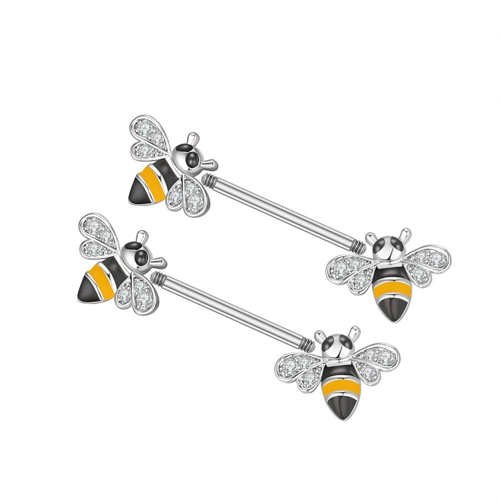 2pcs Cute Nipple Piercings Barbell Stainless Steel Crystal Nipple Shield Cover Heart Flower Nipple Rings Jewelry Body 1.6mm*16mm