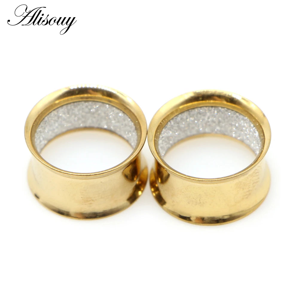 Alisouy 2pcs Stainless Steel Inner Matte Frosted Ear Gauges Expander Stretchers Earrings Plugs Tunnels Piercing Body Jewelry