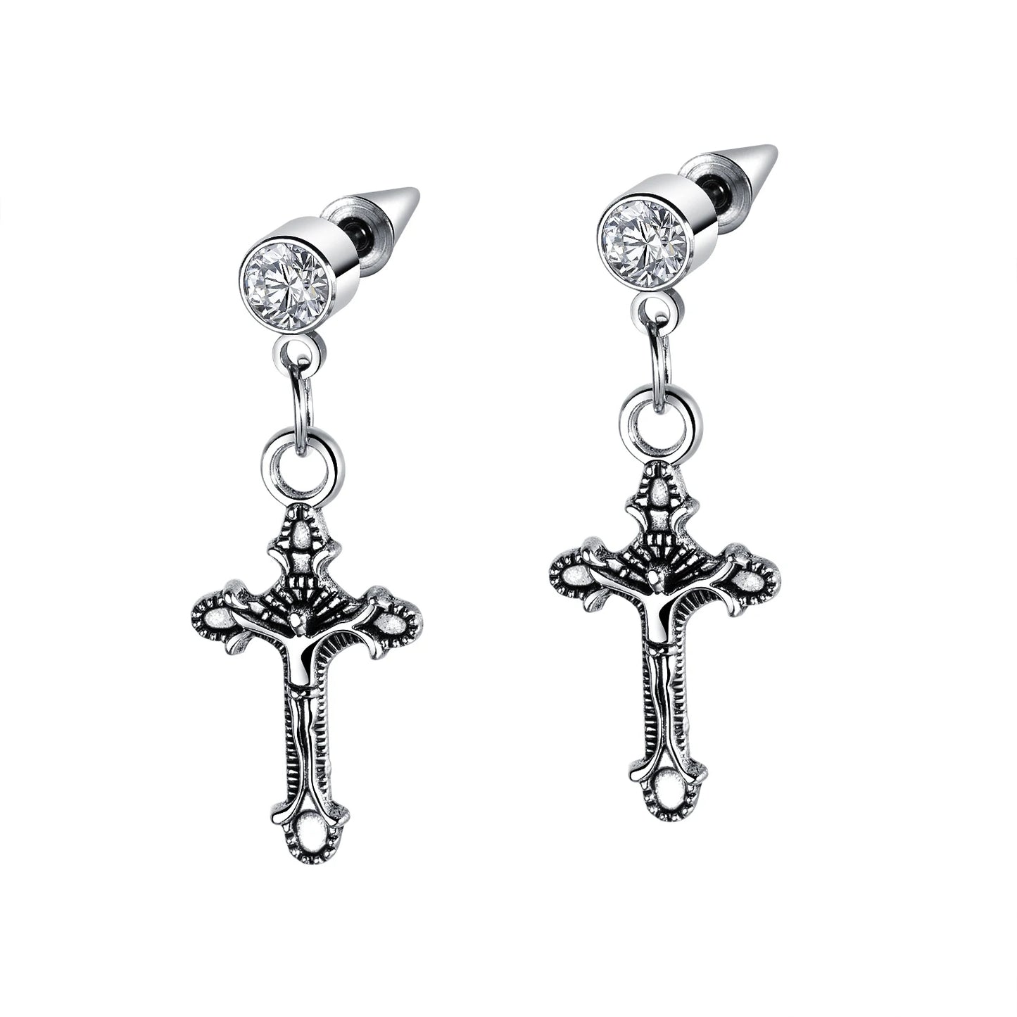 2021 Punk Stainless Surgical Steel Women Men's Stud Earrings Small Gothic Geometry Skeleton Rock Zircon Hip Hop Jewelry Earrings