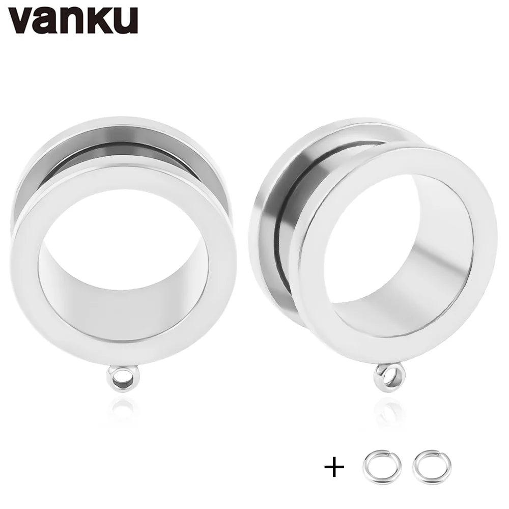 Vanku 2pcs DIY Dangle Double Flared Stainless Steel Ear Plugs Piercing Screw Tunnels Stretchers Body Jewelry Earrings Expander