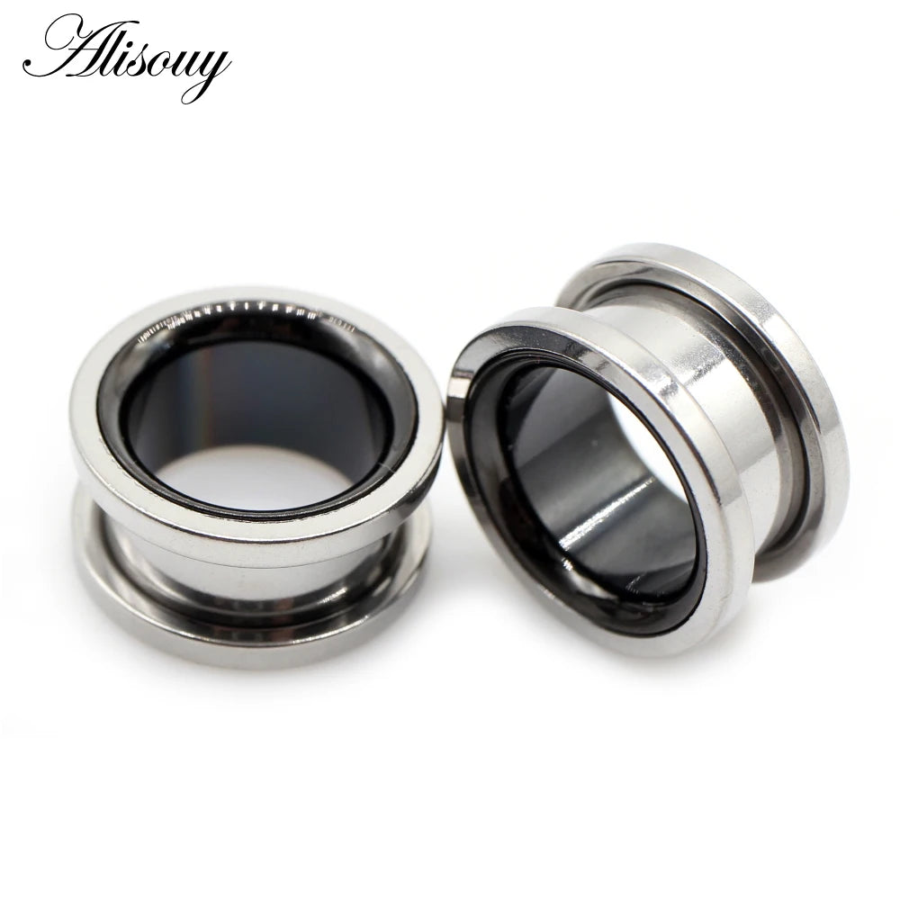 Alisouy 2pcs Smiple Hollow Stainless Steel Flared Ear Plugs Tunnel Expander Stretcher Gauges Flesh Piercing Earring Body Jewelry