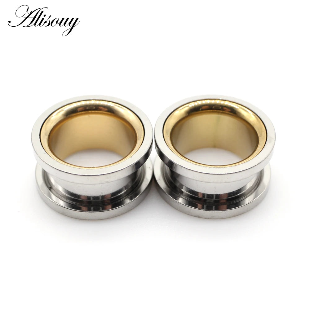 Alisouy 2pcs Smiple Hollow Stainless Steel Flared Ear Plugs Tunnel Expander Stretcher Gauges Flesh Piercing Earring Body Jewelry