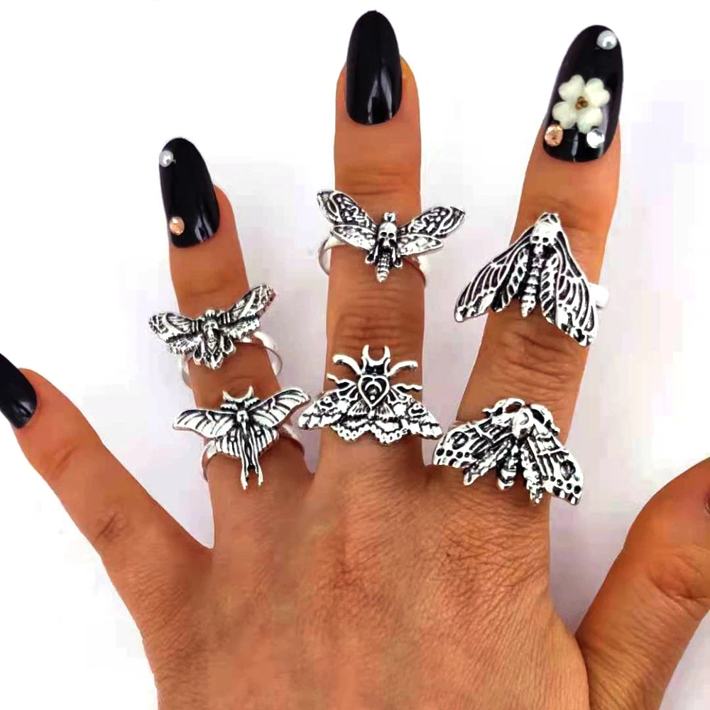 hzew 1pcs Resizable Death Head Skull Butterfly Moth Ring Creativity Gift For Women Men
