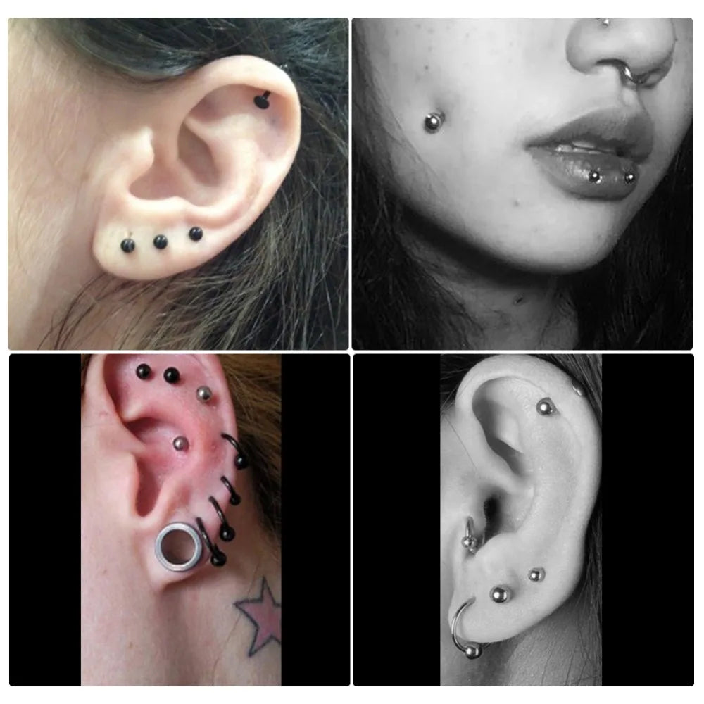 10pcs/lot Steel 16G Tragus Helix Bar 3mm Ball Labret Lip Bar Rings Stud Cartilage Ear Piercings Body Jewelry For Women Men