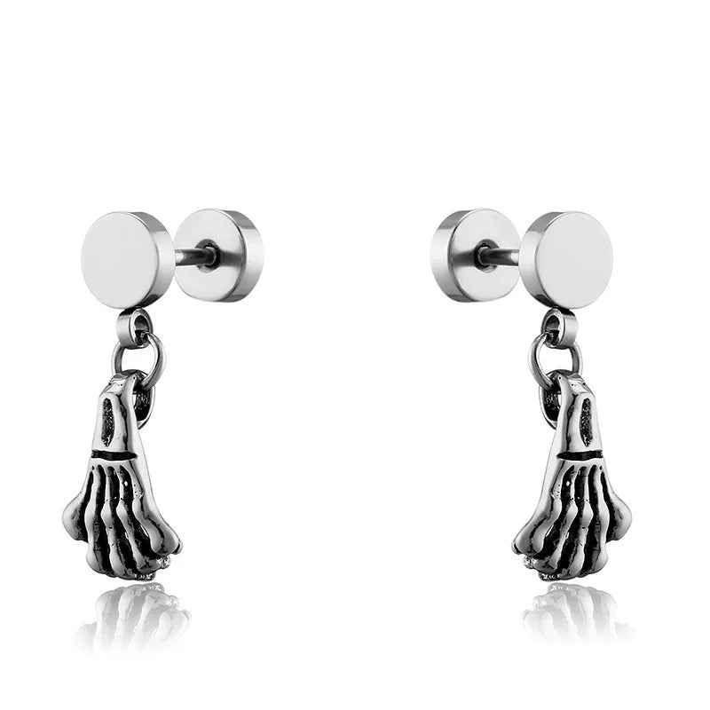 2021 Punk Stainless Surgical Steel Women Men's Stud Earrings Small Gothic Geometry Skeleton Rock Zircon Hip Hop Jewelry Earrings