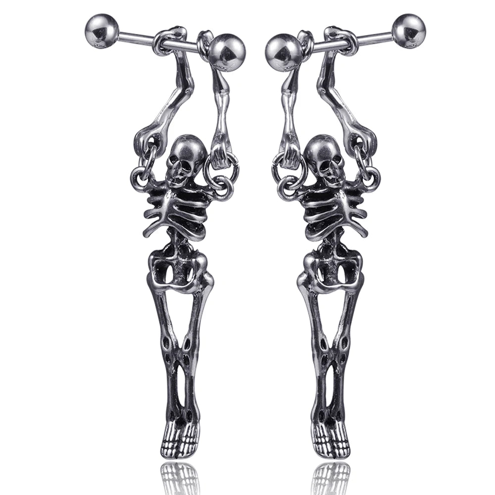 2021 Punk Stainless Surgical Steel Women Men's Stud Earrings Small Gothic Geometry Skeleton Rock Zircon Hip Hop Jewelry Earrings