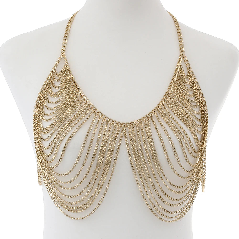Sexy Chest Bra Chain Body Jewelry Women Metal Chain Multi Layer Body chain Jewelry Beach Accessories