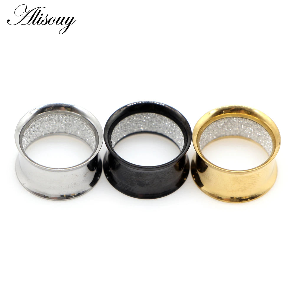 Alisouy 2pcs Stainless Steel Inner Matte Frosted Ear Gauges Expander Stretchers Earrings Plugs Tunnels Piercing Body Jewelry