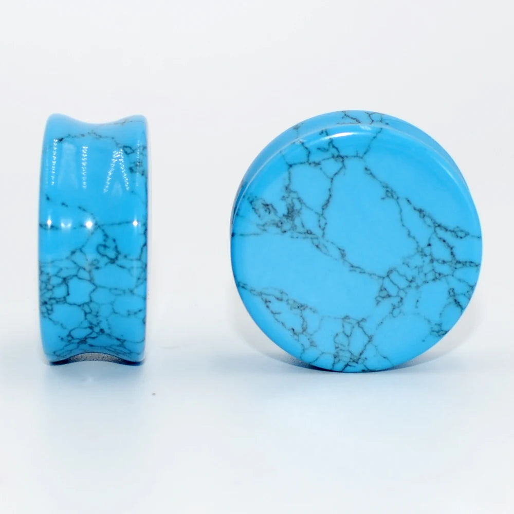 2PCS Natural Stone Double Flared Plug Opal Quartz Ear Tunnel Gauge Colorful Stone Ear Expander Weight Body Piercing Jewelry