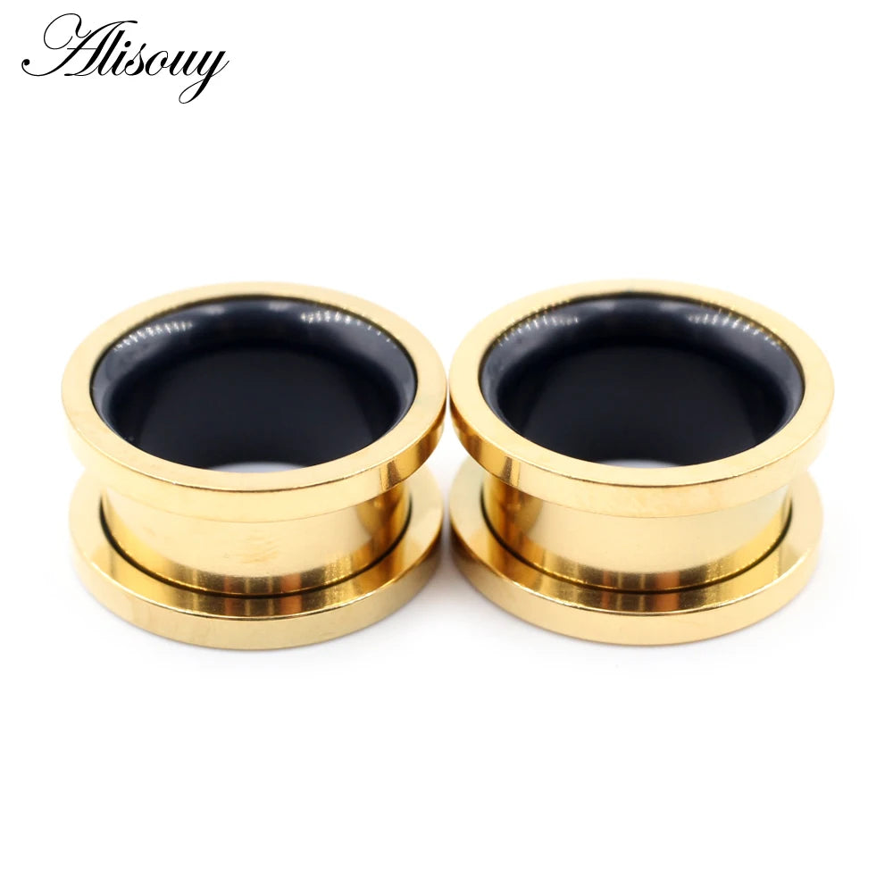 Alisouy 2pcs Smiple Hollow Stainless Steel Flared Ear Plugs Tunnel Expander Stretcher Gauges Flesh Piercing Earring Body Jewelry