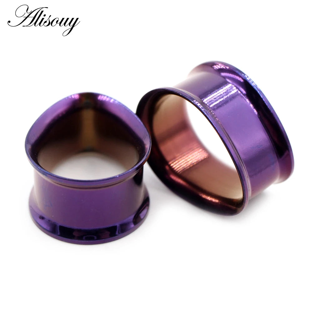Alisouy 2pcs Water Drop Stainless Steel Ear Plug Tunnels Black Gold Color Ear Expander Plugs Tunnels Body Jewelry Ear Gauges
