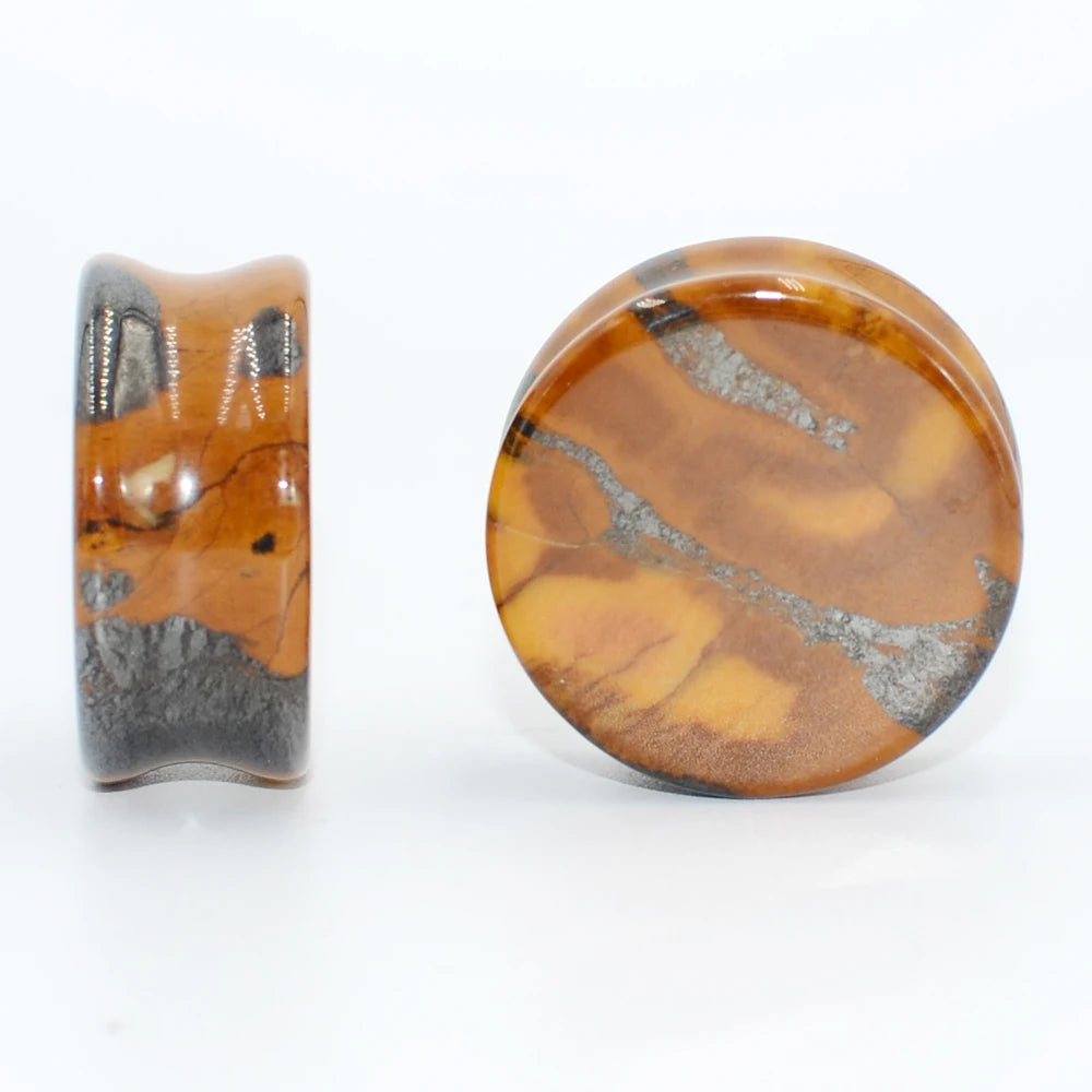 2PCS Natural Stone Double Flared Plug Opal Quartz Ear Tunnel Gauge Colorful Stone Ear Expander Weight Body Piercing Jewelry
