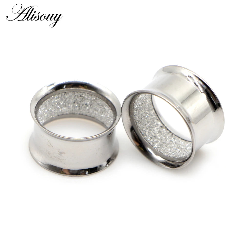 Alisouy 2pcs Stainless Steel Inner Matte Frosted Ear Gauges Expander Stretchers Earrings Plugs Tunnels Piercing Body Jewelry
