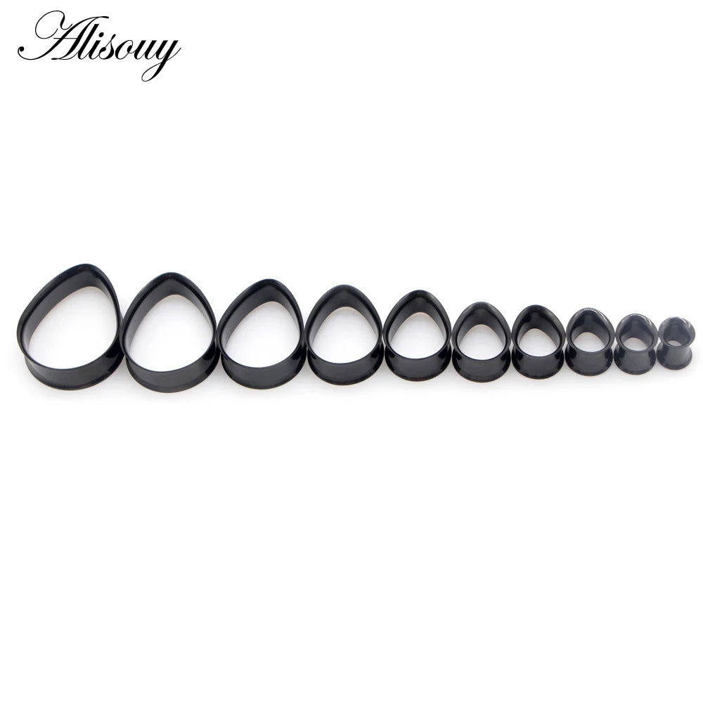Alisouy 2pcs Water Drop Stainless Steel Ear Plug Tunnels Black Gold Color Ear Expander Plugs Tunnels Body Jewelry Ear Gauges