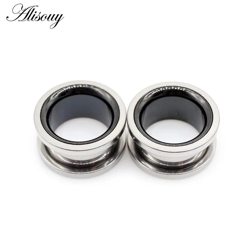 Alisouy 2pcs Smiple Hollow Stainless Steel Flared Ear Plugs Tunnel Expander Stretcher Gauges Flesh Piercing Earring Body Jewelry