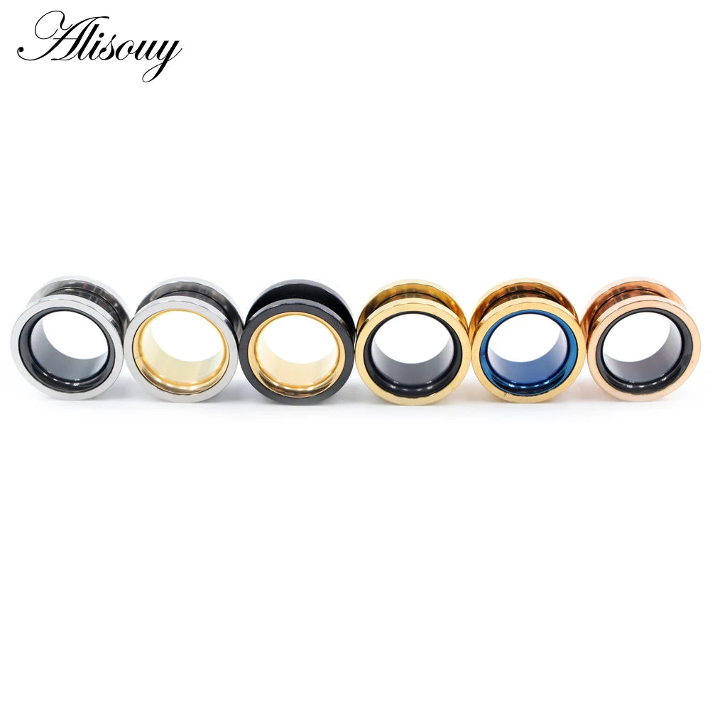Alisouy 2pcs Smiple Hollow Stainless Steel Flared Ear Plugs Tunnel Expander Stretcher Gauges Flesh Piercing Earring Body Jewelry