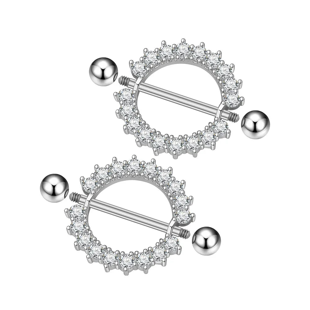 2pcs Cute Nipple Piercings Barbell Stainless Steel Crystal Nipple Shield Cover Heart Flower Nipple Rings Jewelry Body 1.6mm*16mm