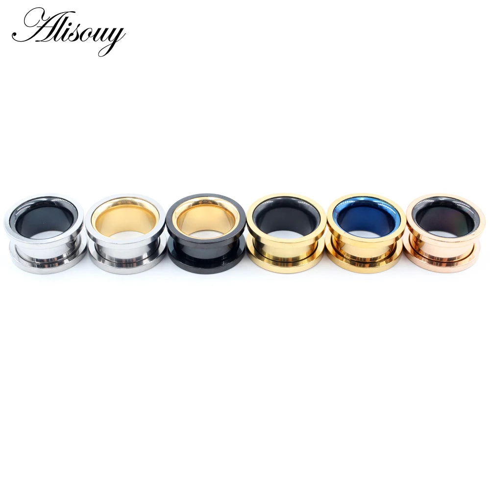 Alisouy 2pcs Smiple Hollow Stainless Steel Flared Ear Plugs Tunnel Expander Stretcher Gauges Flesh Piercing Earring Body Jewelry