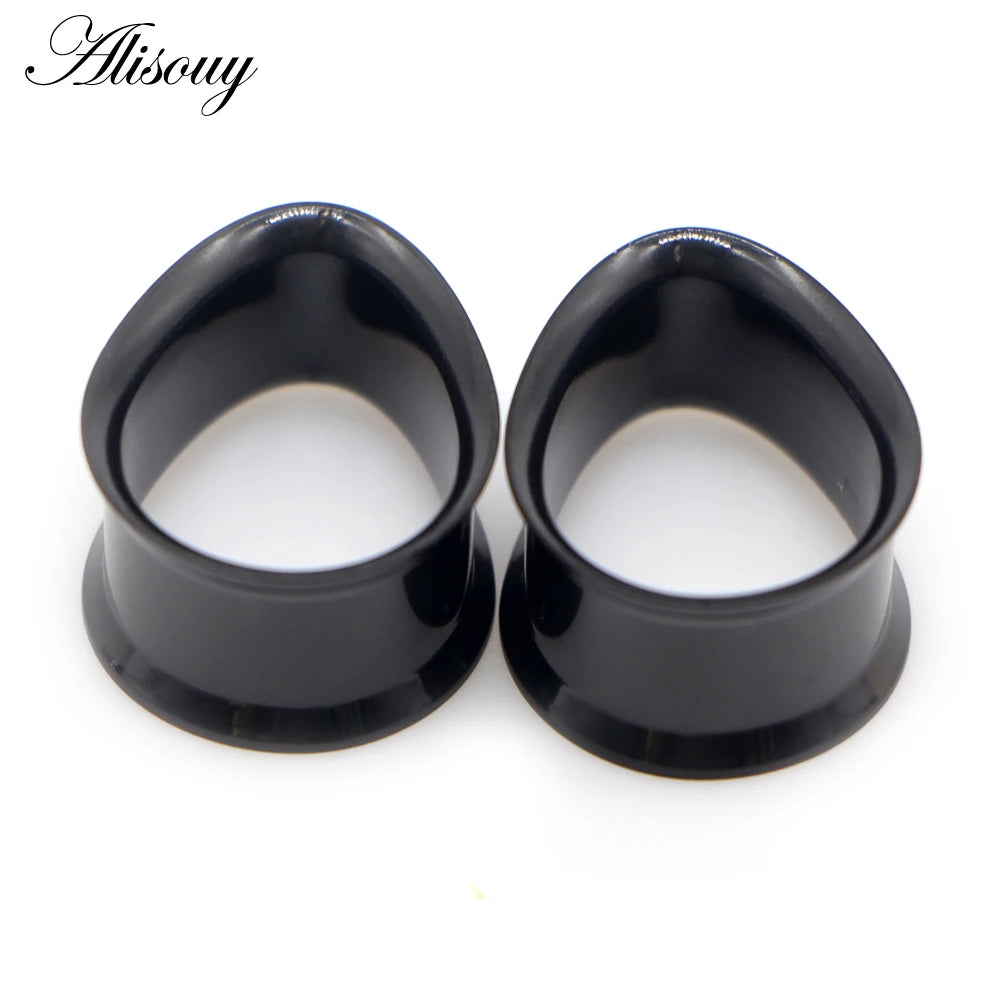 Alisouy 2pcs Water Drop Stainless Steel Ear Plug Tunnels Black Gold Color Ear Expander Plugs Tunnels Body Jewelry Ear Gauges