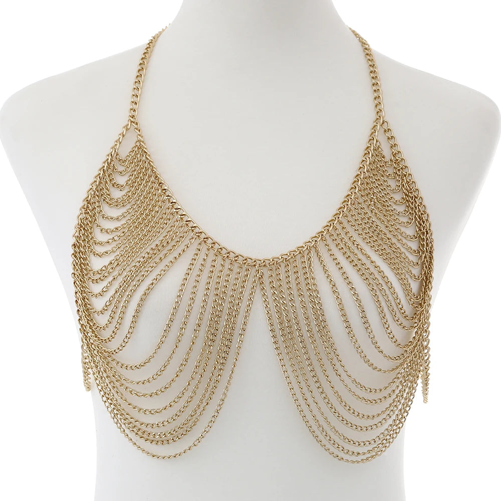 Sexy Chest Bra Chain Body Jewelry Women Metal Chain Multi Layer Body chain Jewelry Beach Accessories