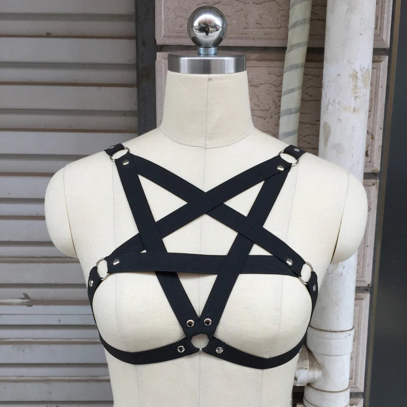 Spedizione gratuita. caged imbracatura bra bondage lingerie black gothic club erotico rebel harness pentagram harness