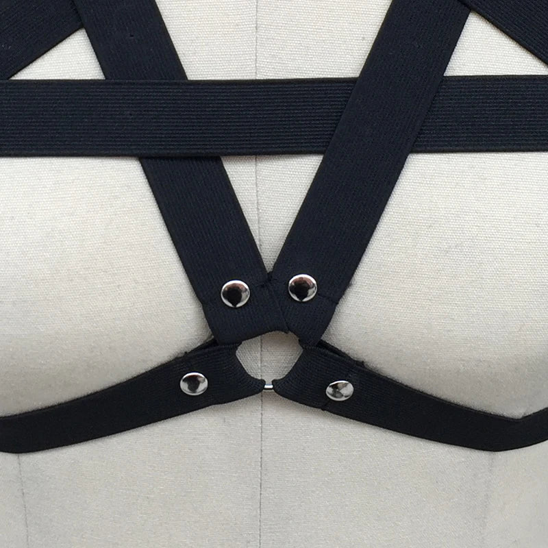 Spedizione gratuita. caged imbracatura bra bondage lingerie black gothic club erotico rebel harness pentagram harness