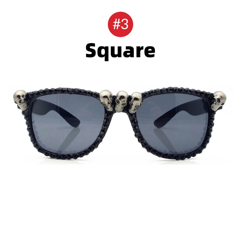 Women Gothic Skull Sunglasses Black Cat Eye Rhinestone Gorgeous Cateye UV400 Protection Ladies Round Sun Glasses Vintage Eyewear