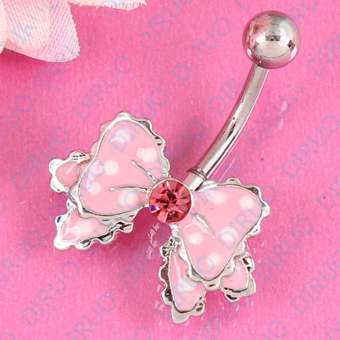 Bow belly button ring fashion navel bar body piercing jewelry 14G Surgical Steel nickel-free