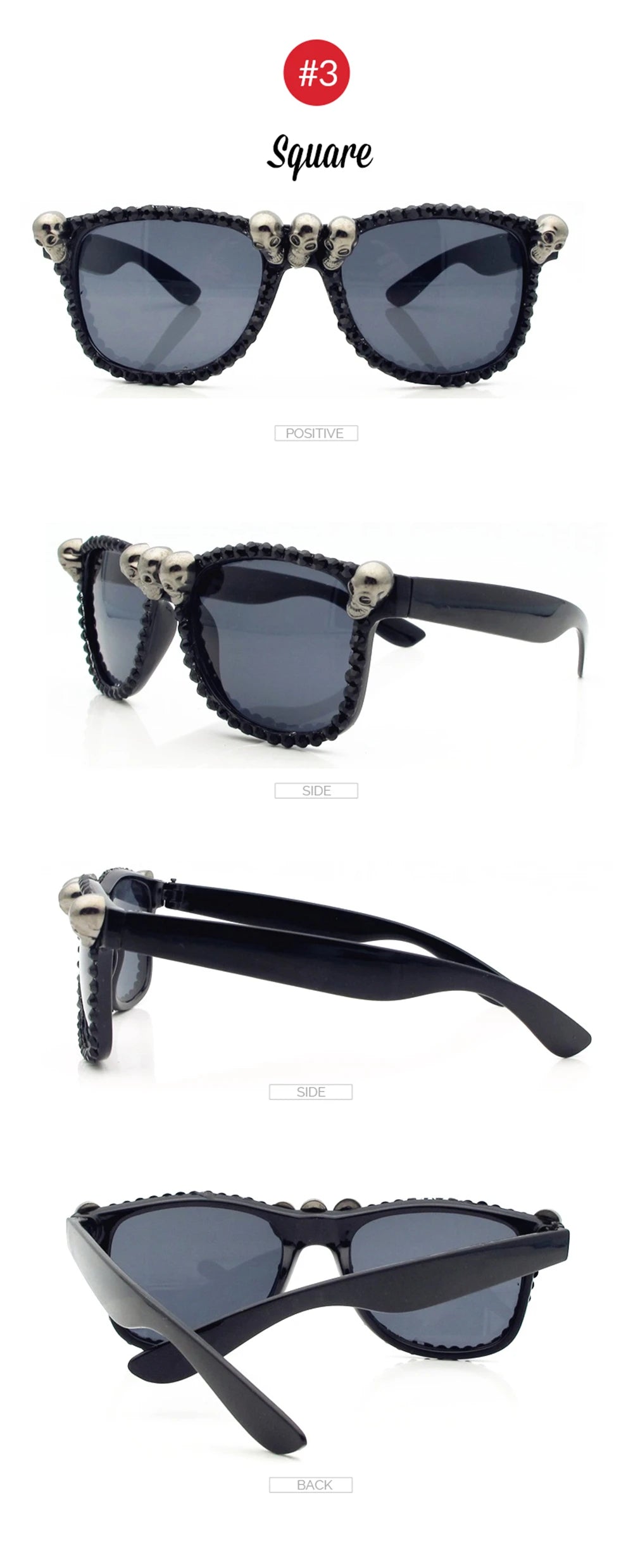 Women Gothic Skull Sunglasses Black Cat Eye Rhinestone Gorgeous Cateye UV400 Protection Ladies Round Sun Glasses Vintage Eyewear