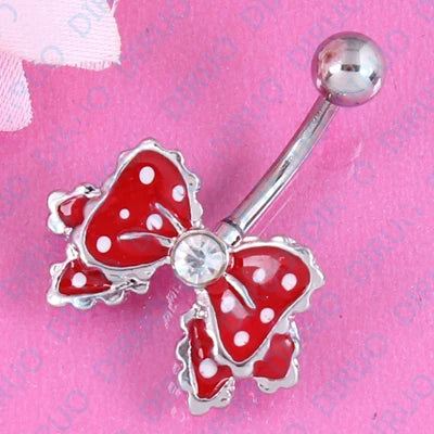 Bow belly button ring fashion navel bar body piercing jewelry 14G Surgical Steel nickel-free