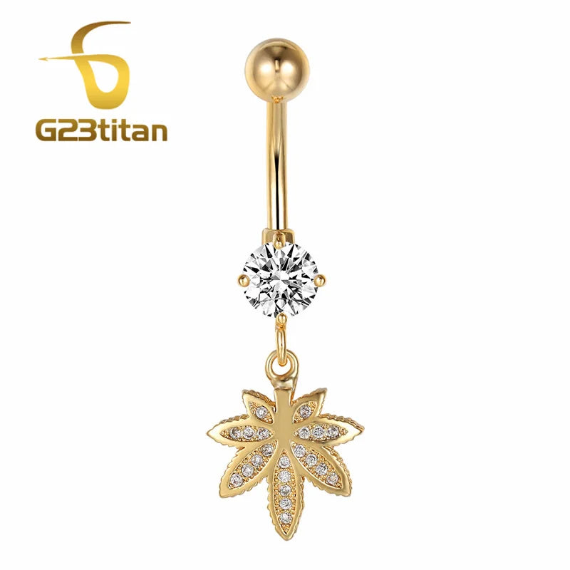 Gold Color Dangle Navel Earring for Women Zircon Pendant Belly Button Ring 14G Surgical Steel Piercing Barbell Body Jewelry
