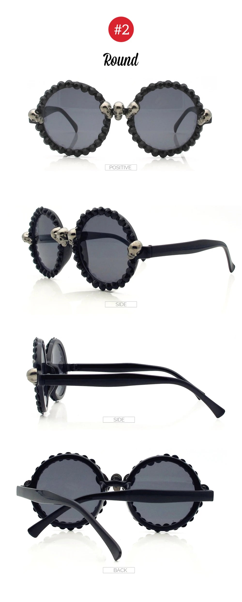 Women Gothic Skull Sunglasses Black Cat Eye Rhinestone Gorgeous Cateye UV400 Protection Ladies Round Sun Glasses Vintage Eyewear