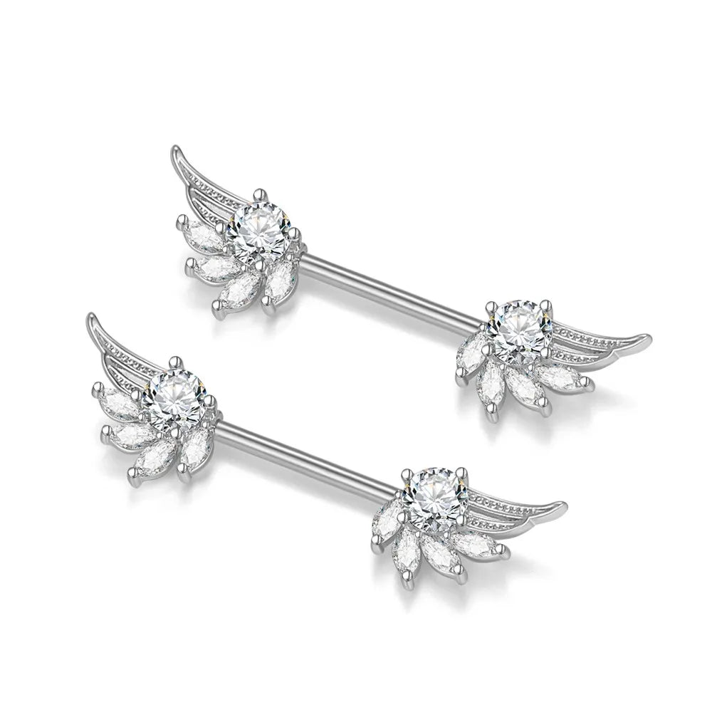 2pcs Cute Nipple Piercings Barbell Stainless Steel Crystal Nipple Shield Cover Heart Flower Nipple Rings Jewelry Body 1.6mm*16mm